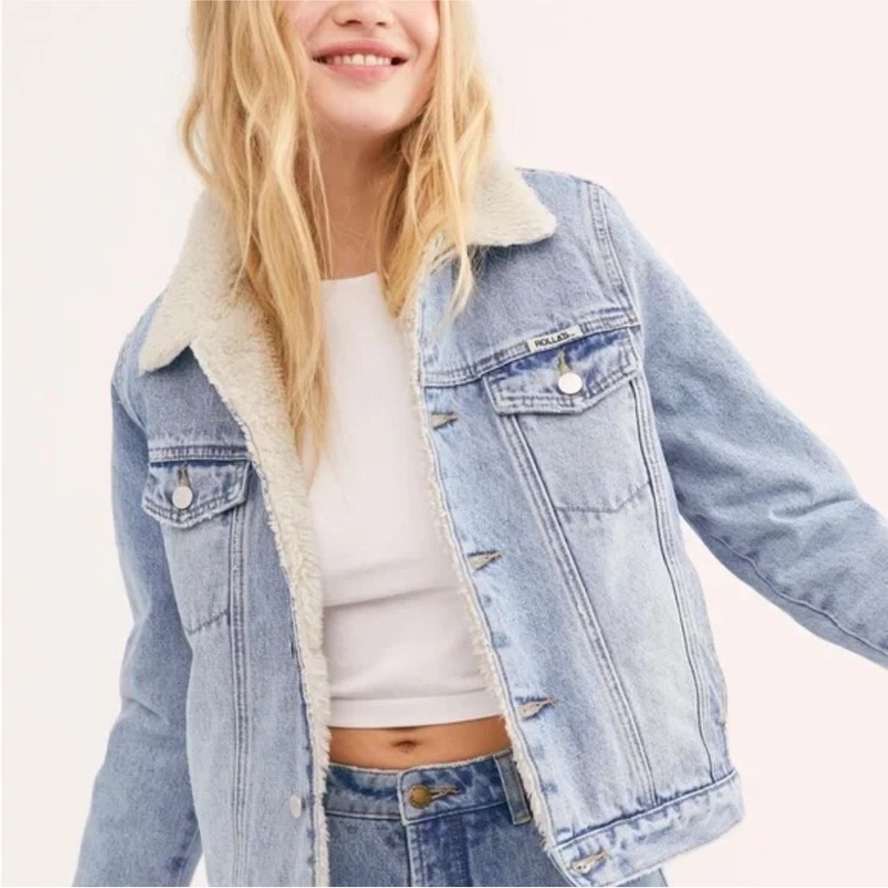 ROLLAS Sherpa Teddy Lined Jean Denim Jacket Stella Blue Women’s Medium‎